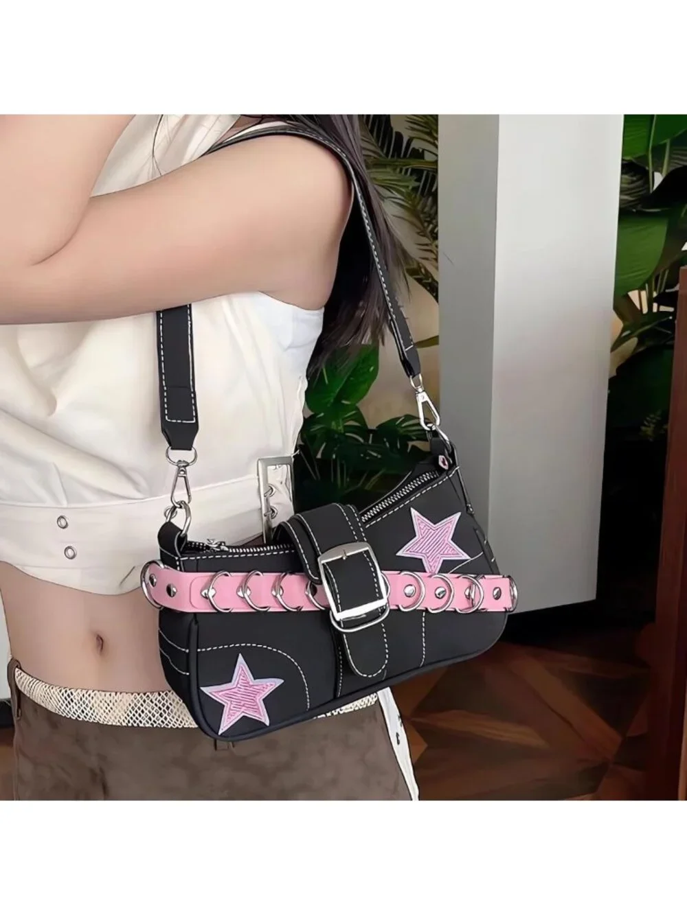 Trendy Y2K Black Shoulder Bag | Cute Crossbody Purse for Goth Punk Style Women
